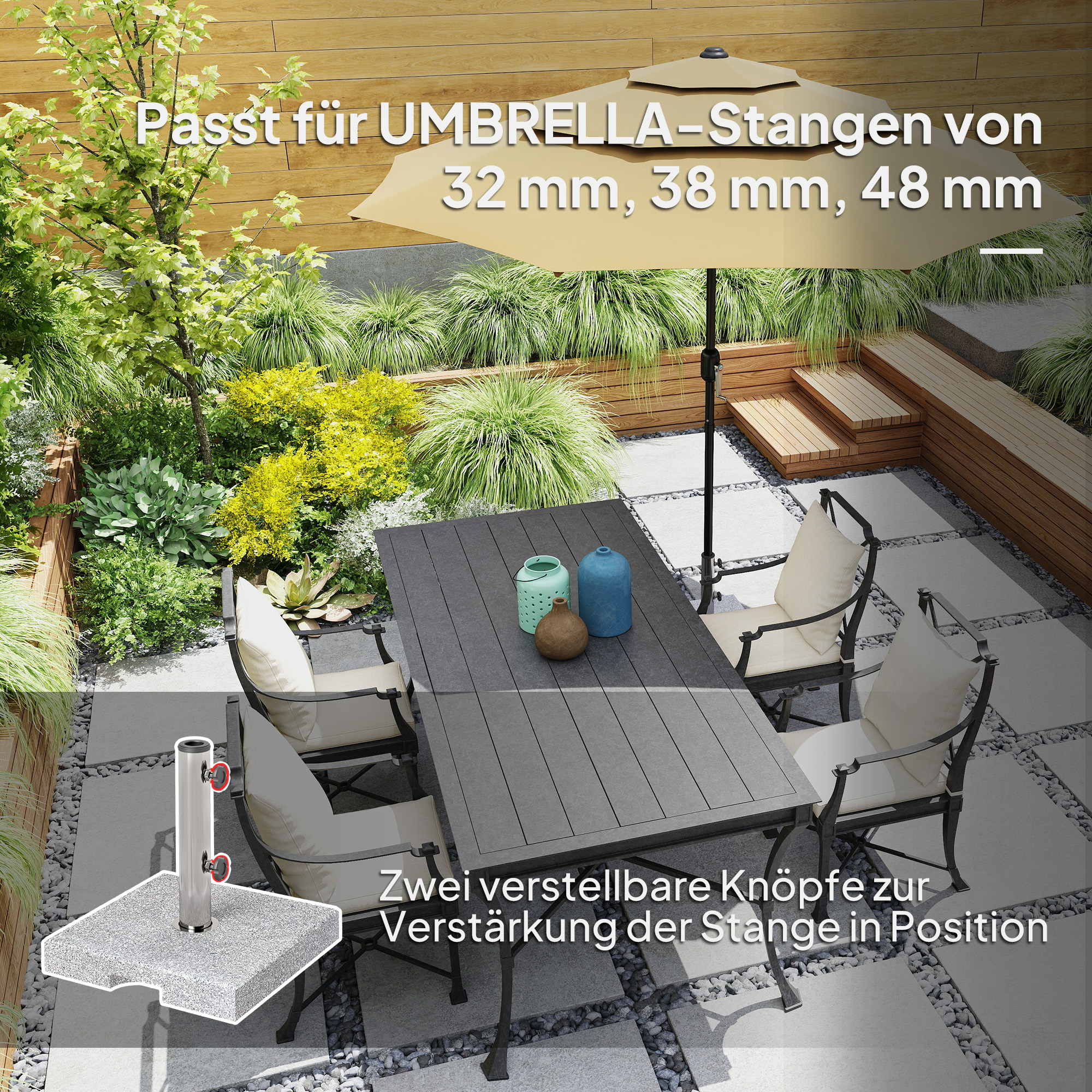 Sonnenschirmständer aus Granit 21kg Schirmständer, Quadratisch Schirmhalter, Schirmgewicht für Sonnenschirm 32/38/48mm