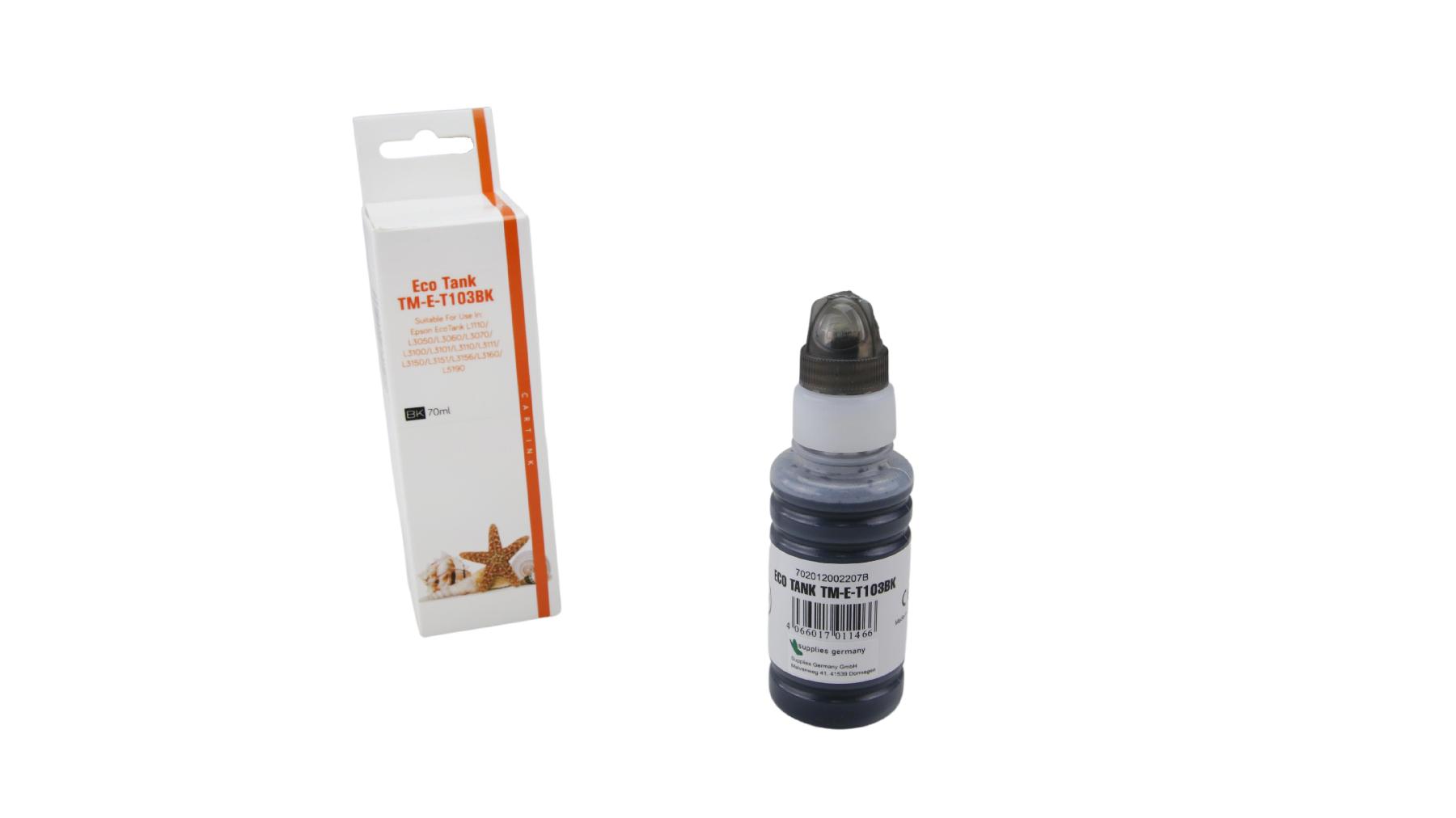 T103schwarz Eco Tank Nachfüllflasche schwarz für Epson / C13T00S14A / 70ml