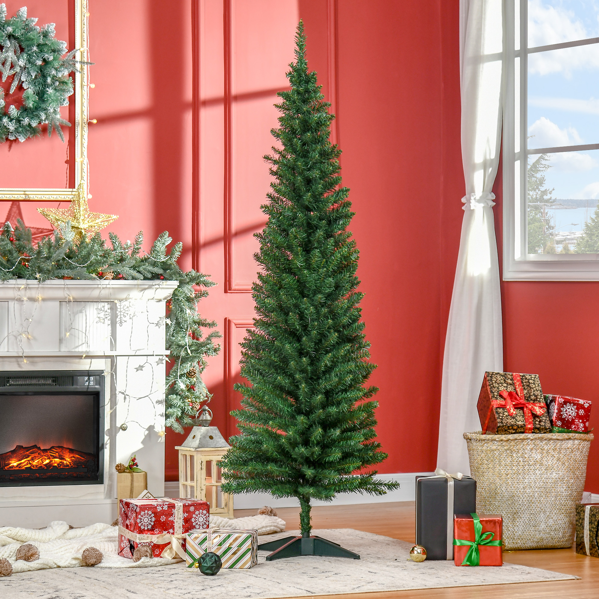 Weihnachtsbaum künstliche Künstliche Tanne Christbaum, inkl Ständer Weihnachtsstern 1,8 m, Grün