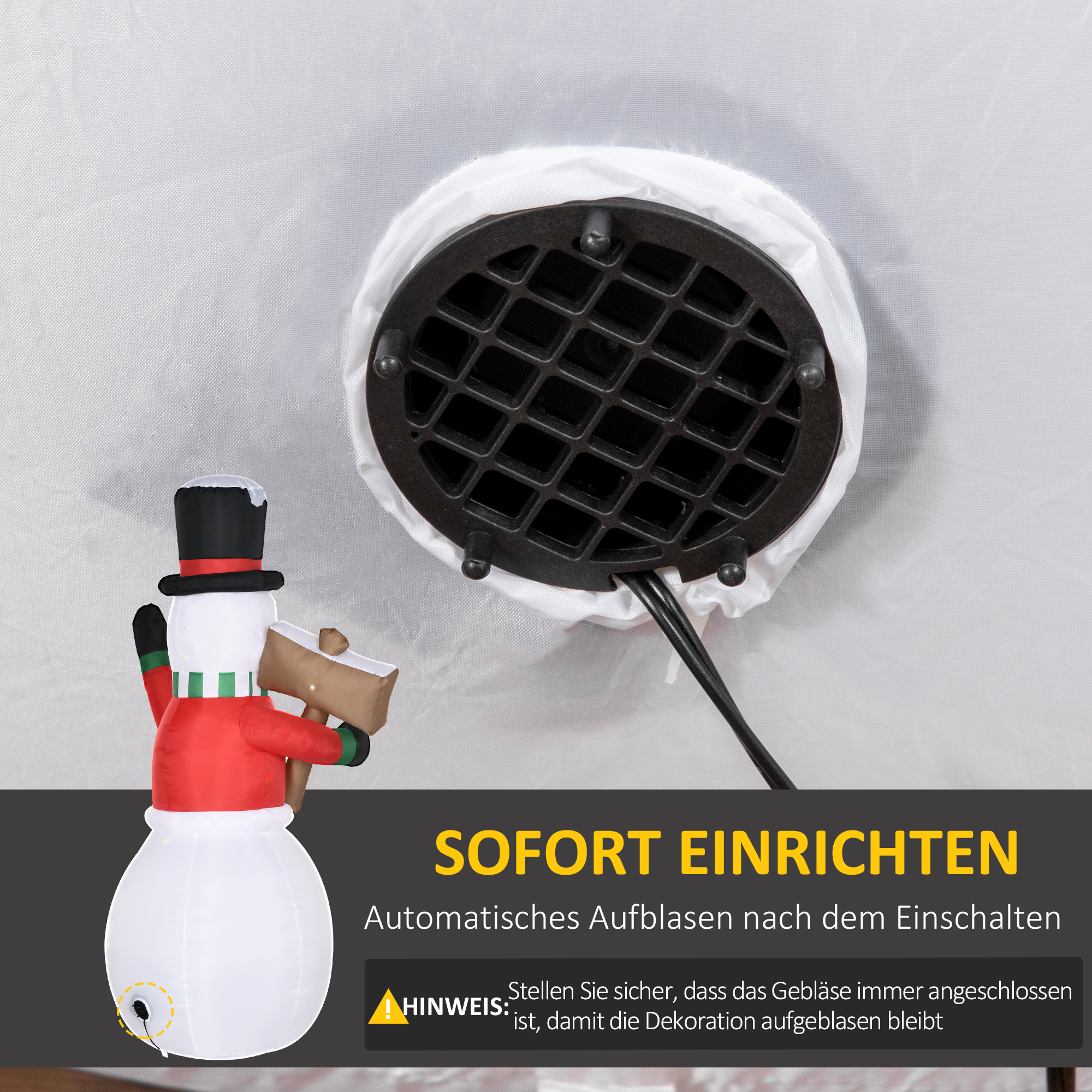 Aufblasbarer Schneemann, Outdoor Weihnachtsdekoration, 1,80 m, Santa Claus, inkl. Gebläse, Mehrfarbig