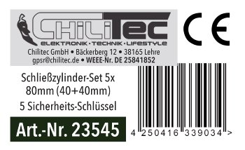Schließzylinder-Set 5x 80mm (40+40mm) - Profil-Zylinder, 5 Sicherheits-Schlüssel