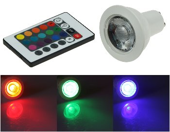 LED Strahler GU10 RGB mit Fernbedienung - 3W, Abstrahlwinkel 170°  #REST#