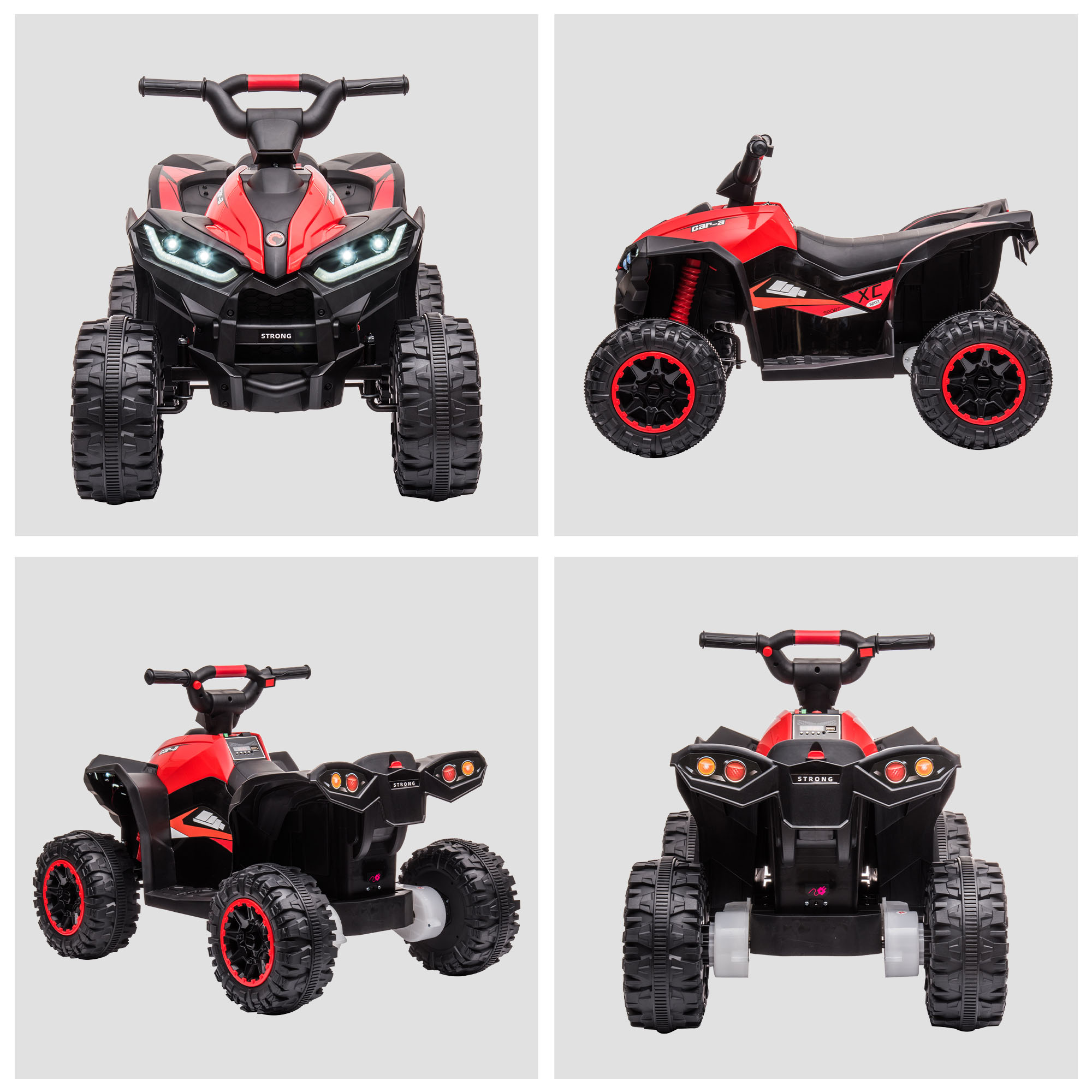 Elektro-Kinderquad, LED-Scheinwerfer, MP3-Player, Stoßdämpfer, ergonomischer Sitz, Rot+Schwarz