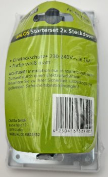 MILOS Set 2 Steckdosen + 2-fach Rahmen - 250V~/ 16A, Steckanschluss, Matt-weiß