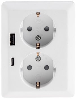 MILOS Schutzkontakt-Steckdose 2-fach - 250V~/ 16A, 1x UP, USB A+C/PD, weiß matt