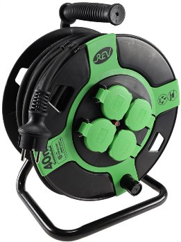 Kunststoff-Kabeltrommel, 40m Kabel, IP44 - H05RR-F 3G1,5mm², schwarze Gummileitung