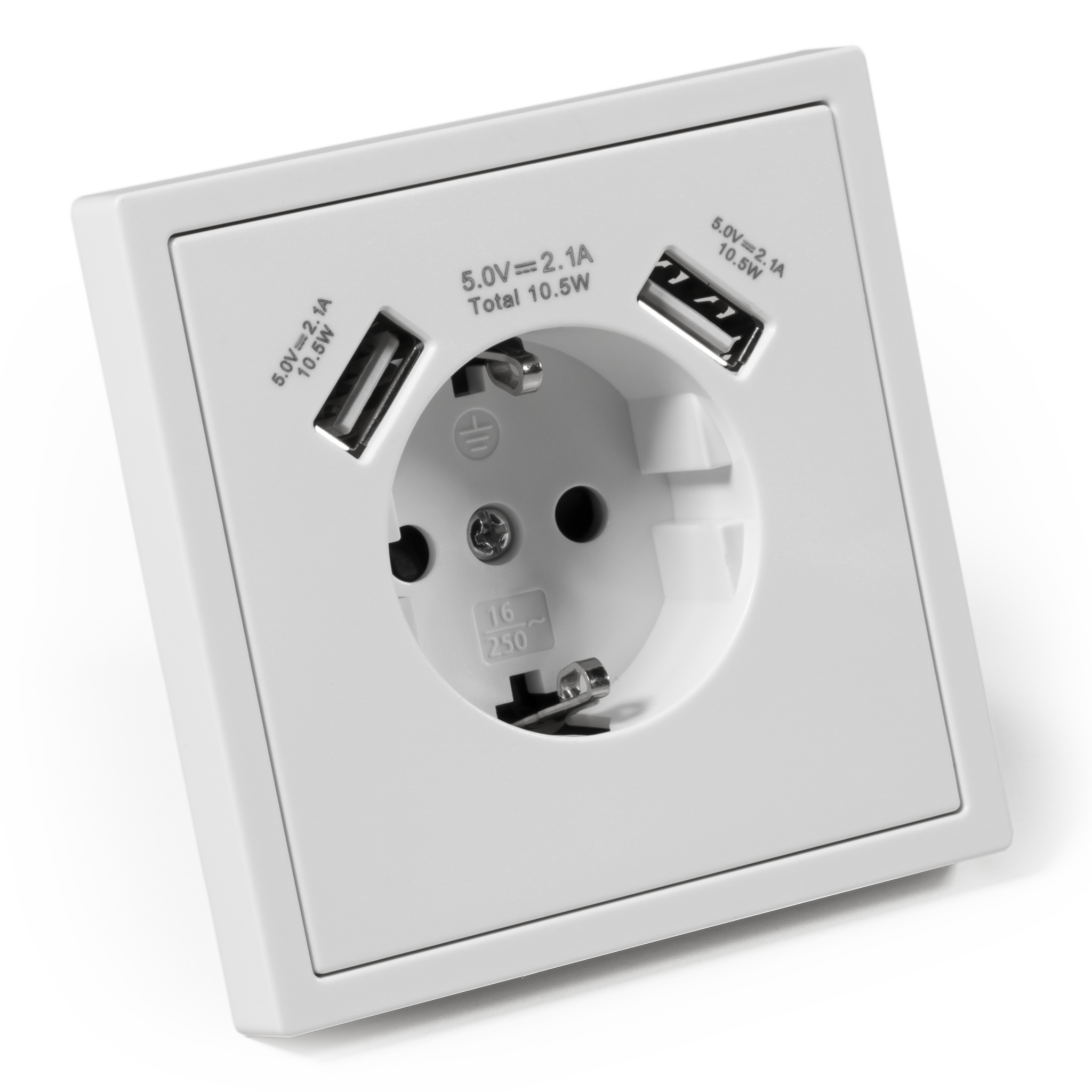 Schutzkontakt-Steckdose McPower ''Shallow'' 2xUSB-A - 5V/2,1A