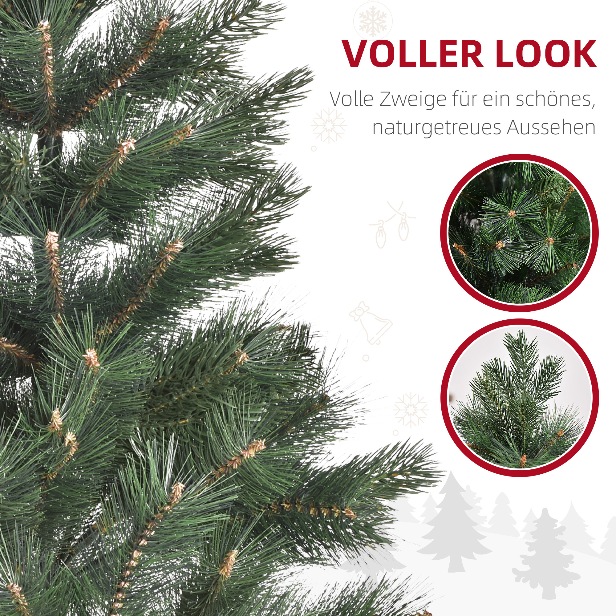 Weihnachtsbaum Ø90 x 180 cm, künstliche Tanne, realistisches Nadelkleid, Grün