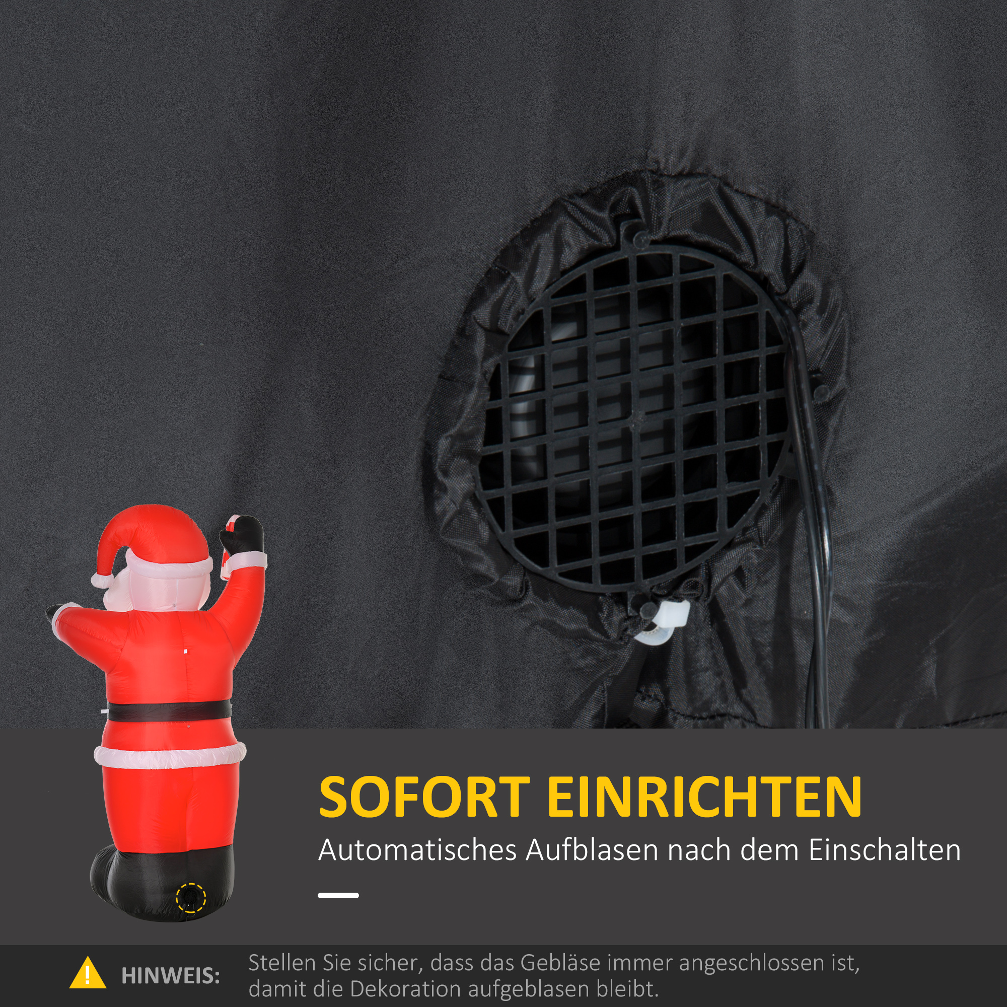 Aufblasbar Weihnachtsdeko, 2,4 m Weihnachtsmann mit LED-Beleuchtung, Zuckerstange