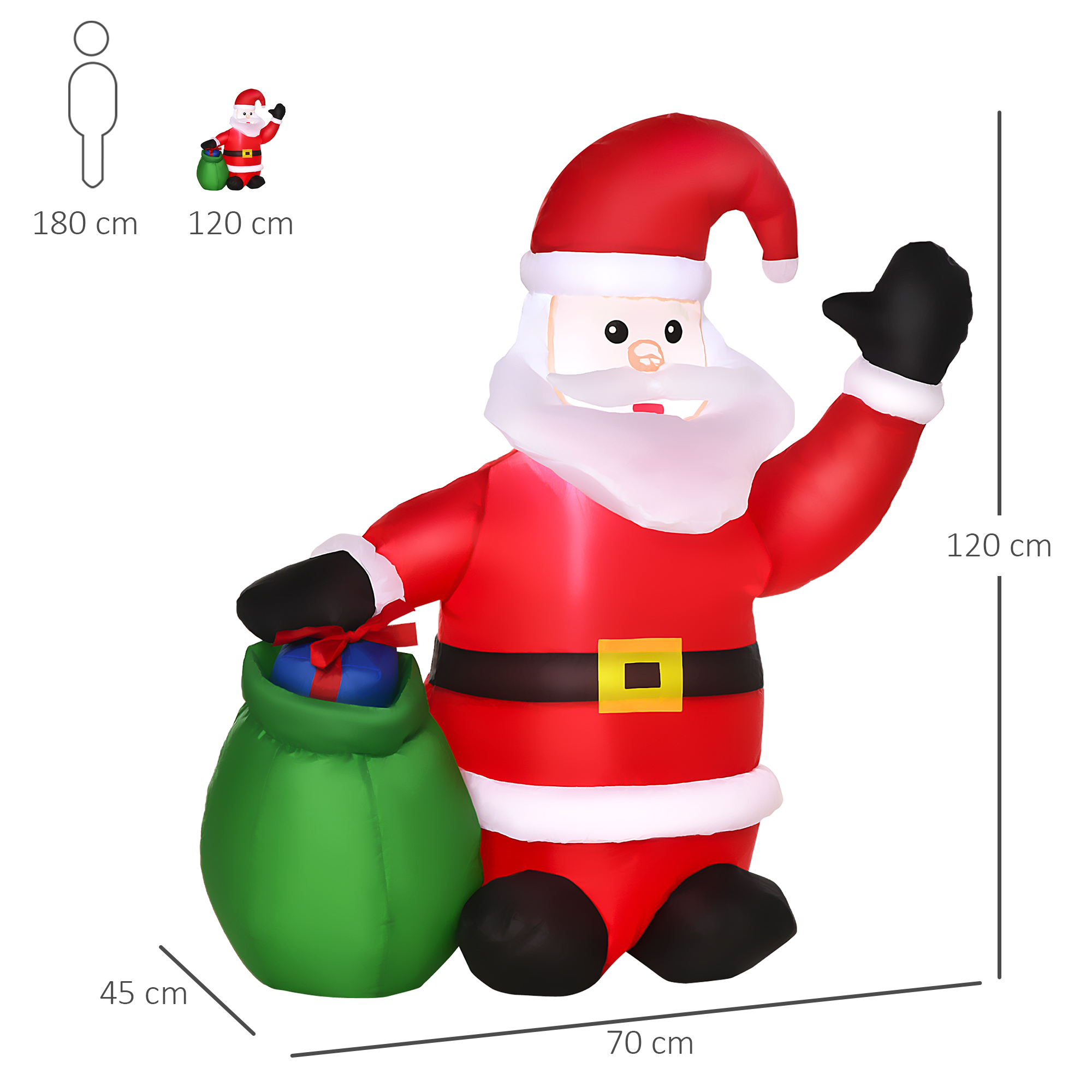 Weihnachtsdeko Aufblasbarer Weihnachtsmann Outdoor-Weihnachtsdekoration, inkl, Gebläse, 1,2 m, Rot + Weiß