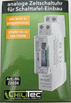 analoge Tages-Zeitschaltuhr für - Schalttafel-Einbau, 230V, max. 3500W