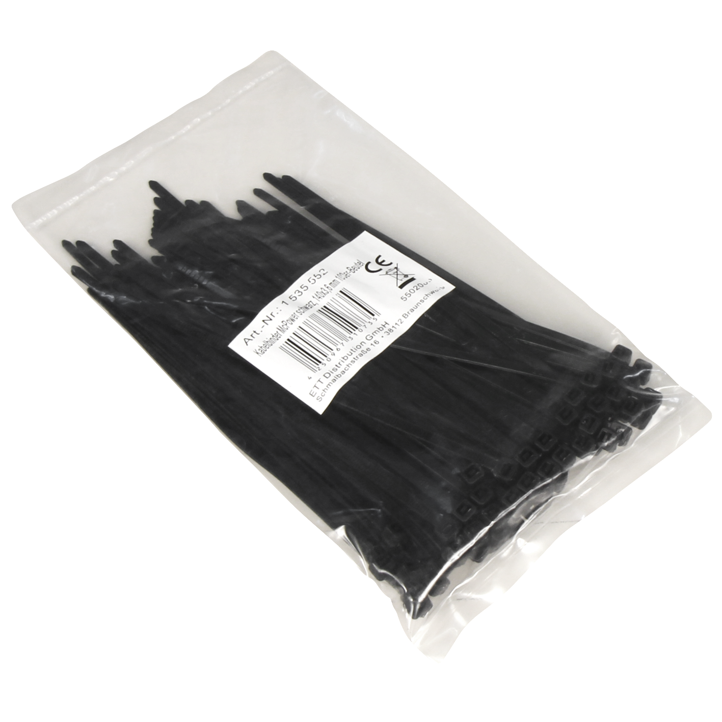 Kabelbinder McPower, schwarz, 140x3,6mm, 100er-Pack, UV beständig