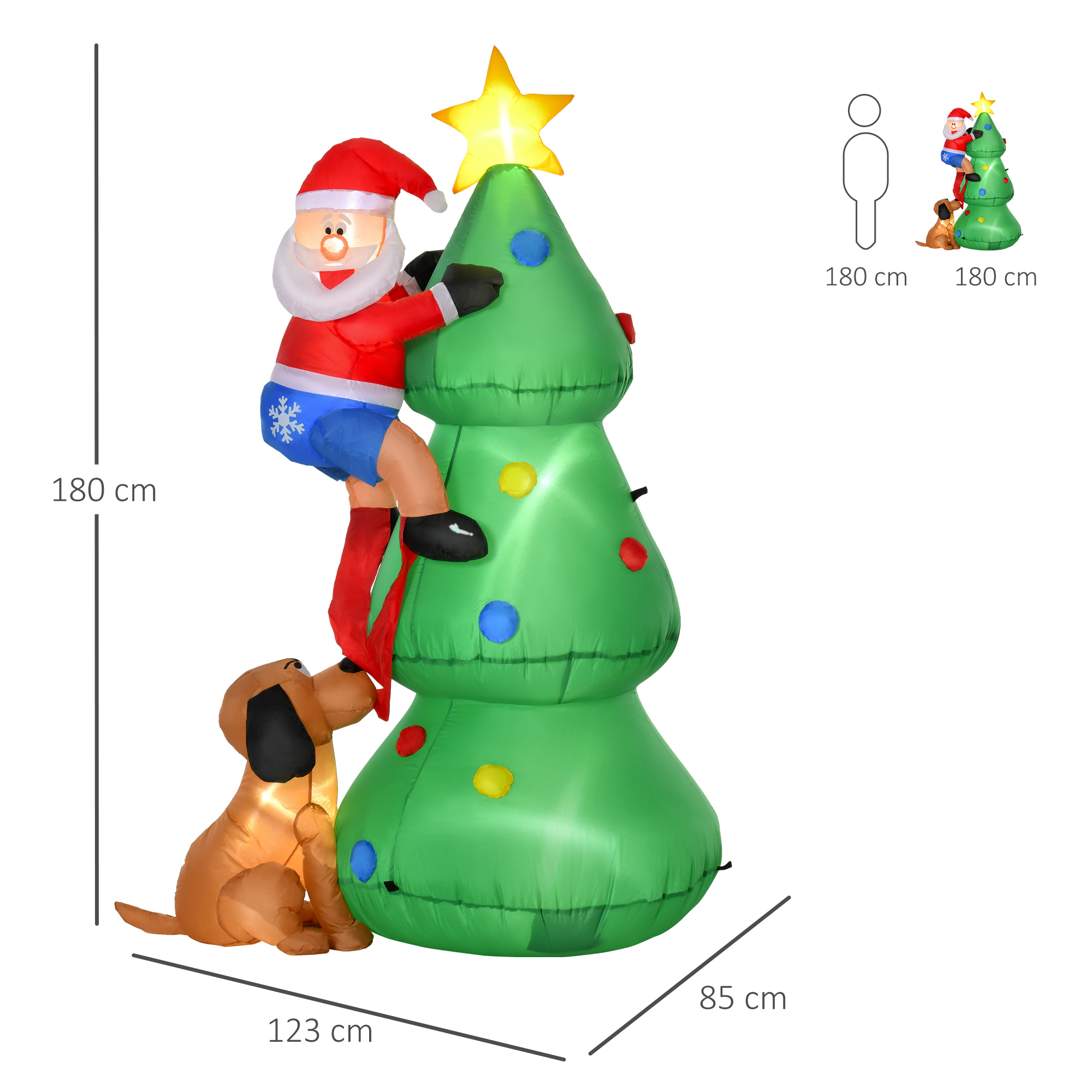 Aufblasbarer Weihnachtsbaum, Weihnachtsdekoration, 1,8 m, inkl, Gebläse, 123 cm x 85 cm x 180 cm, Grün + Rot