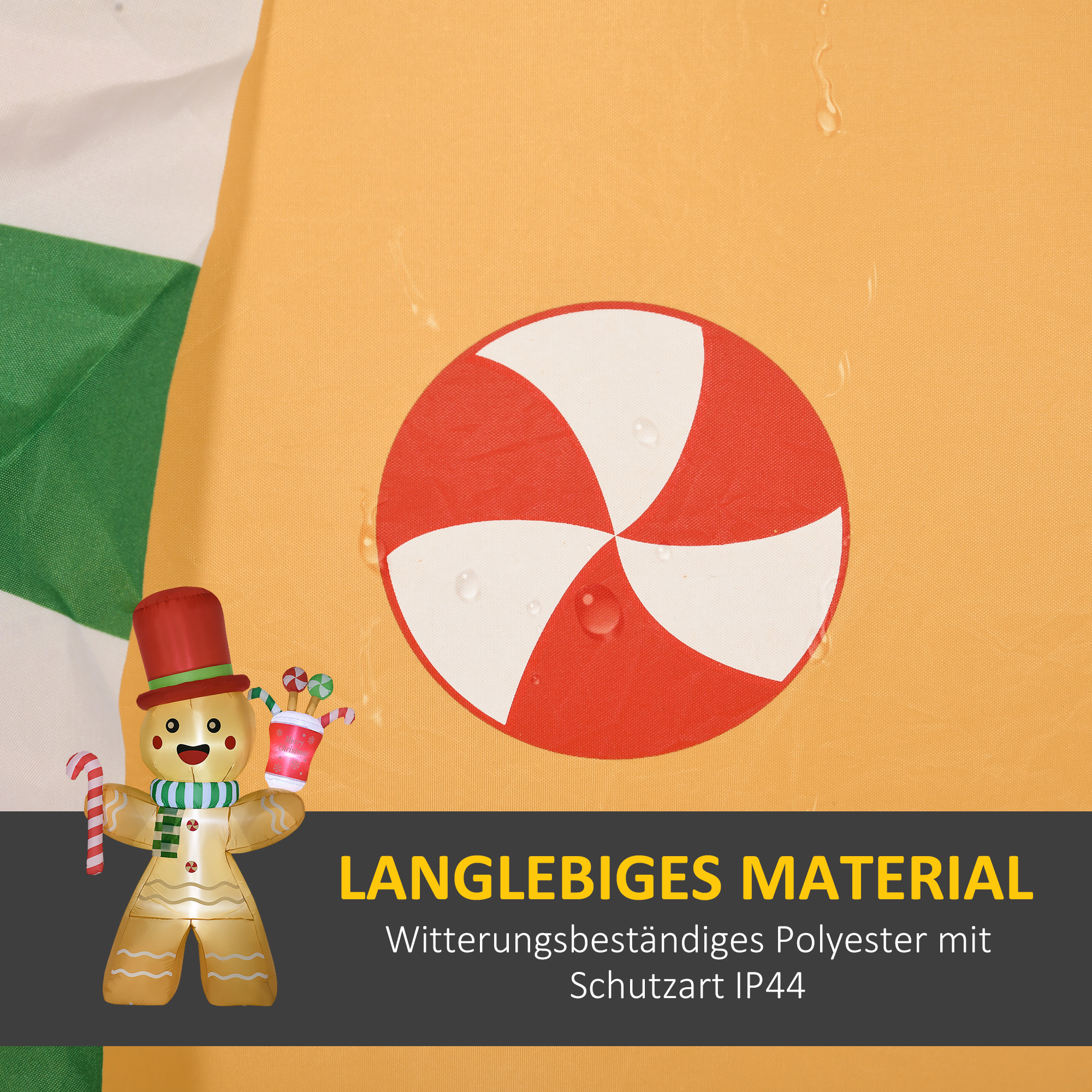 Aufblasbarer Lebkuchenmann, 2,35 m, mit LED-Lichtern, wetterfest, inkl. Gebläse, Mehrfarbig, Weihnachtsdeko