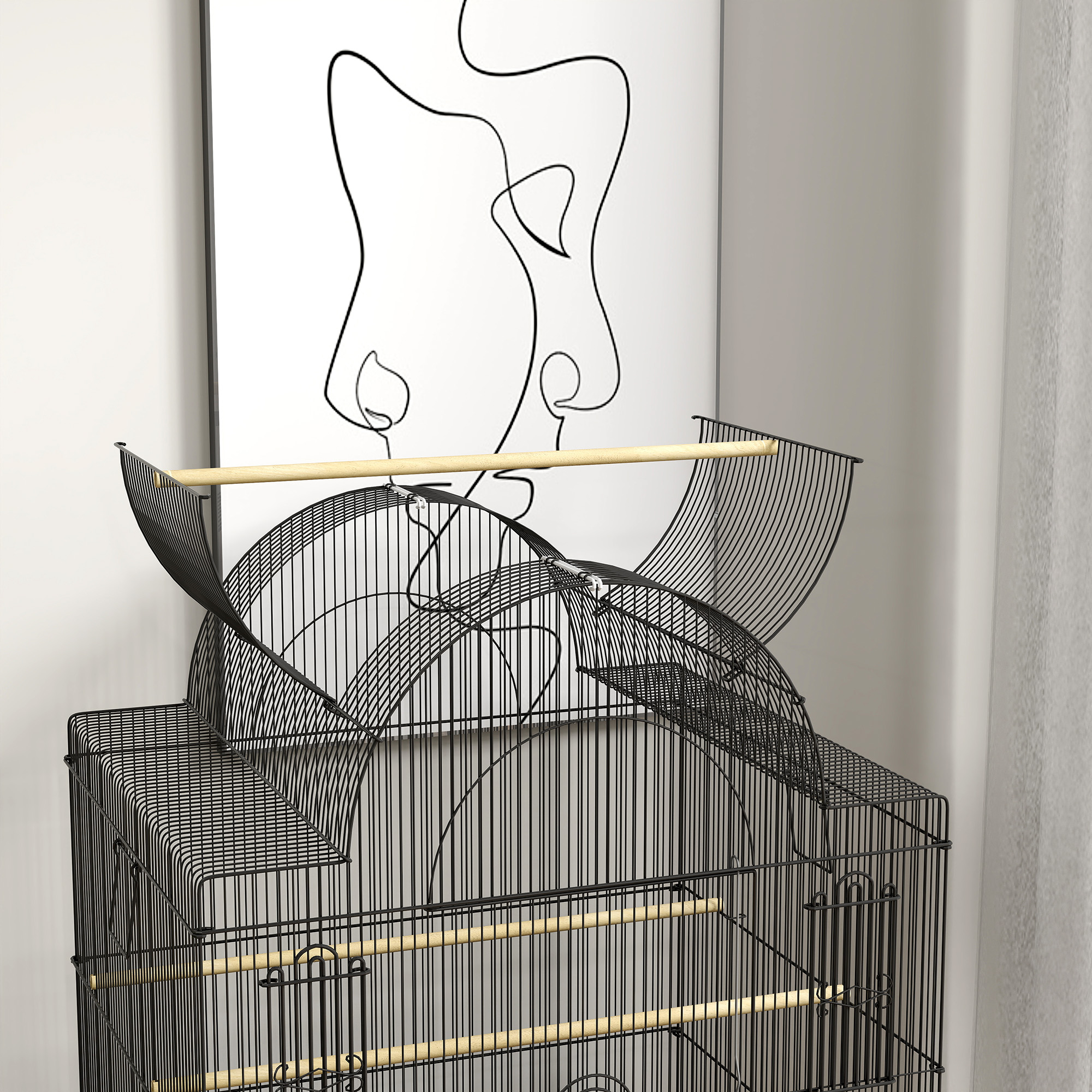 Vogelkäfig für Kanarienvögel & Wellensittiche, mobil, mit Bodenfach, Metallgitter, Schwarz