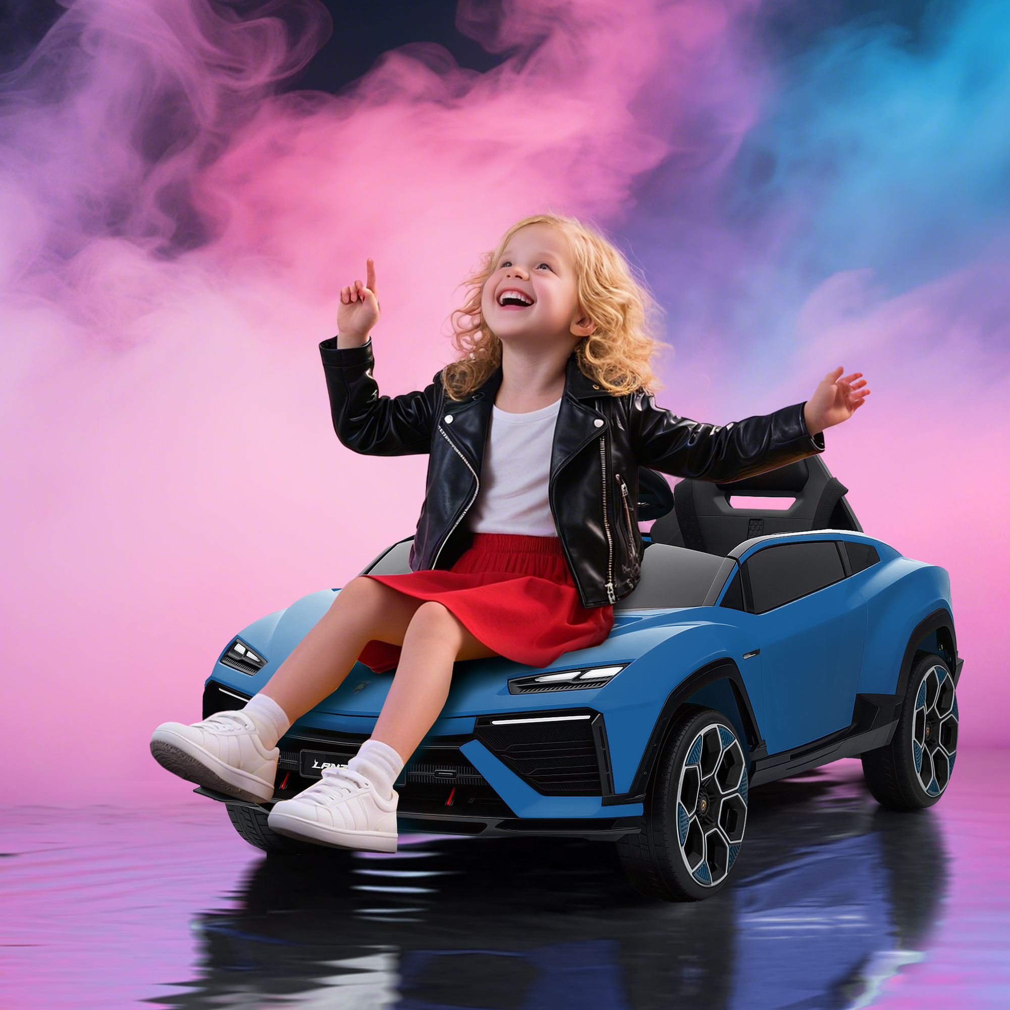 Kinder Elektroauto 12V Kinderauto mit 2,4 GHz Fernbedienung, 2 Motor, Hupe, LED, Musik, 101,5 x 49 x 43 cm, Blau