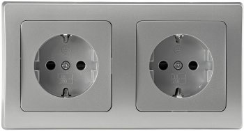 DELPHI Set 2 Steckdosen + 2-fach Rahmen - 250V~/ 16A, Steckanschluss, silber