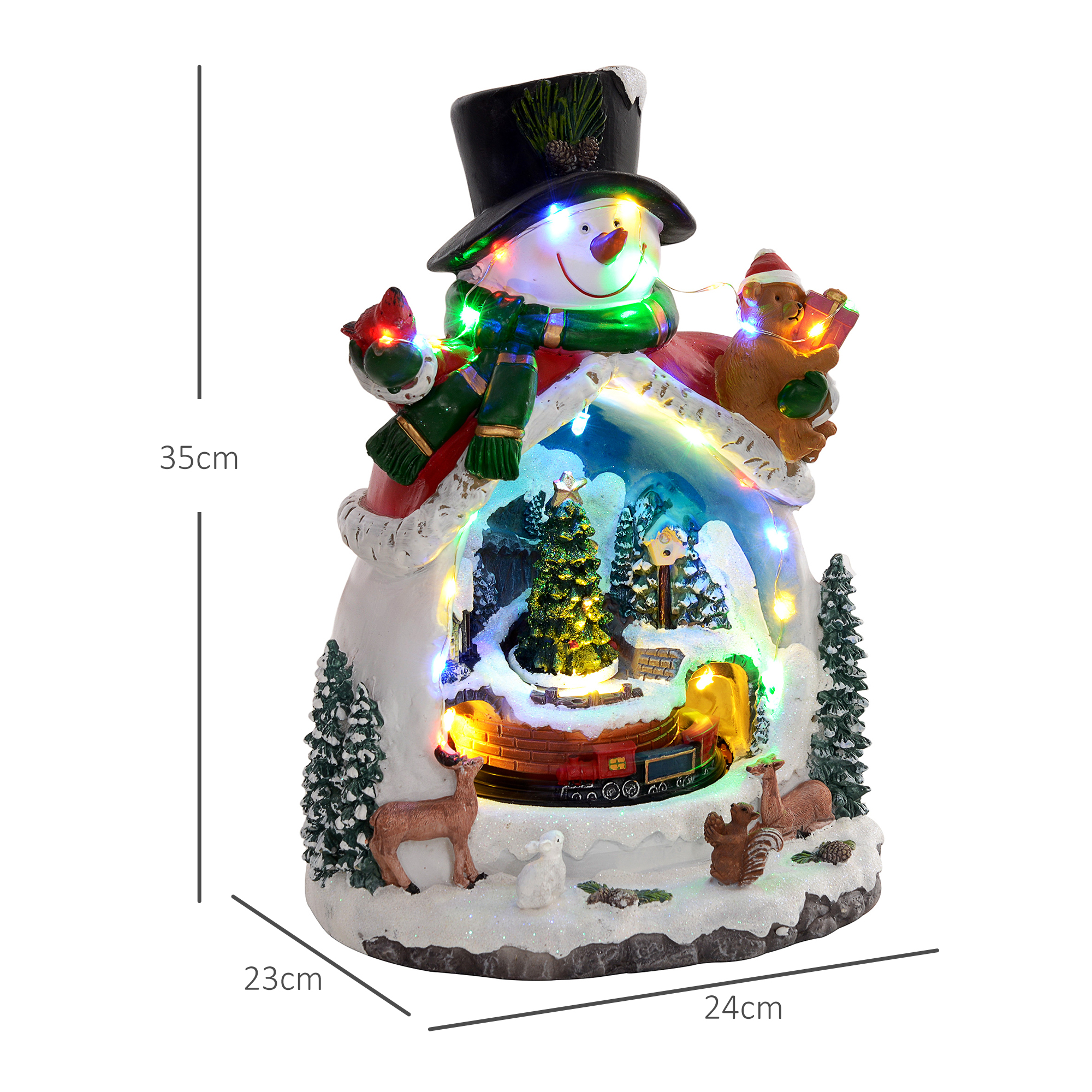 Weihnachtsdorf in Schneemann-Form mit fahrendem Zug, LED-Lichtern und Musik, festliche Tischdekoration, Mehrfarbig