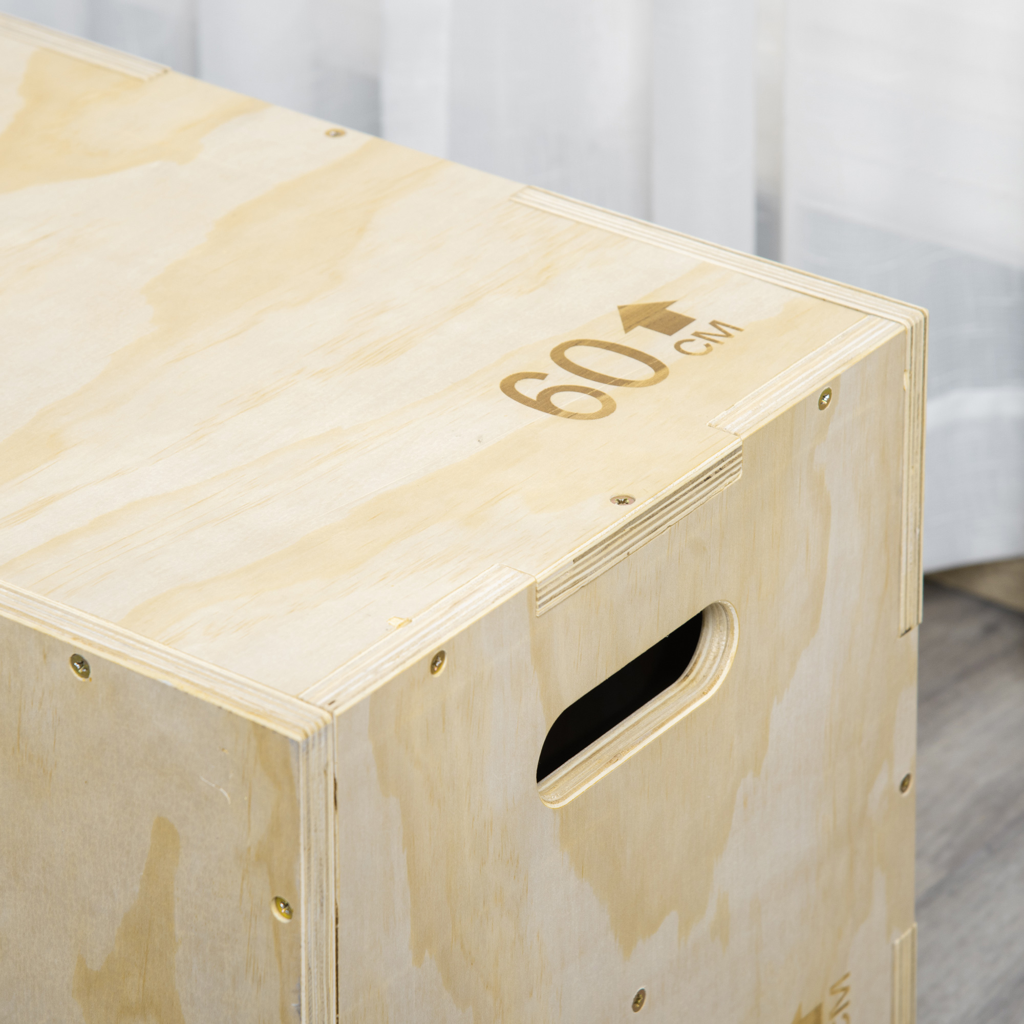 Plyo Box, Sprungbox aus Holz, Plyometric Plattform mit Griff für Zuhause, 45 x 40 x 60 cm, Naturholz