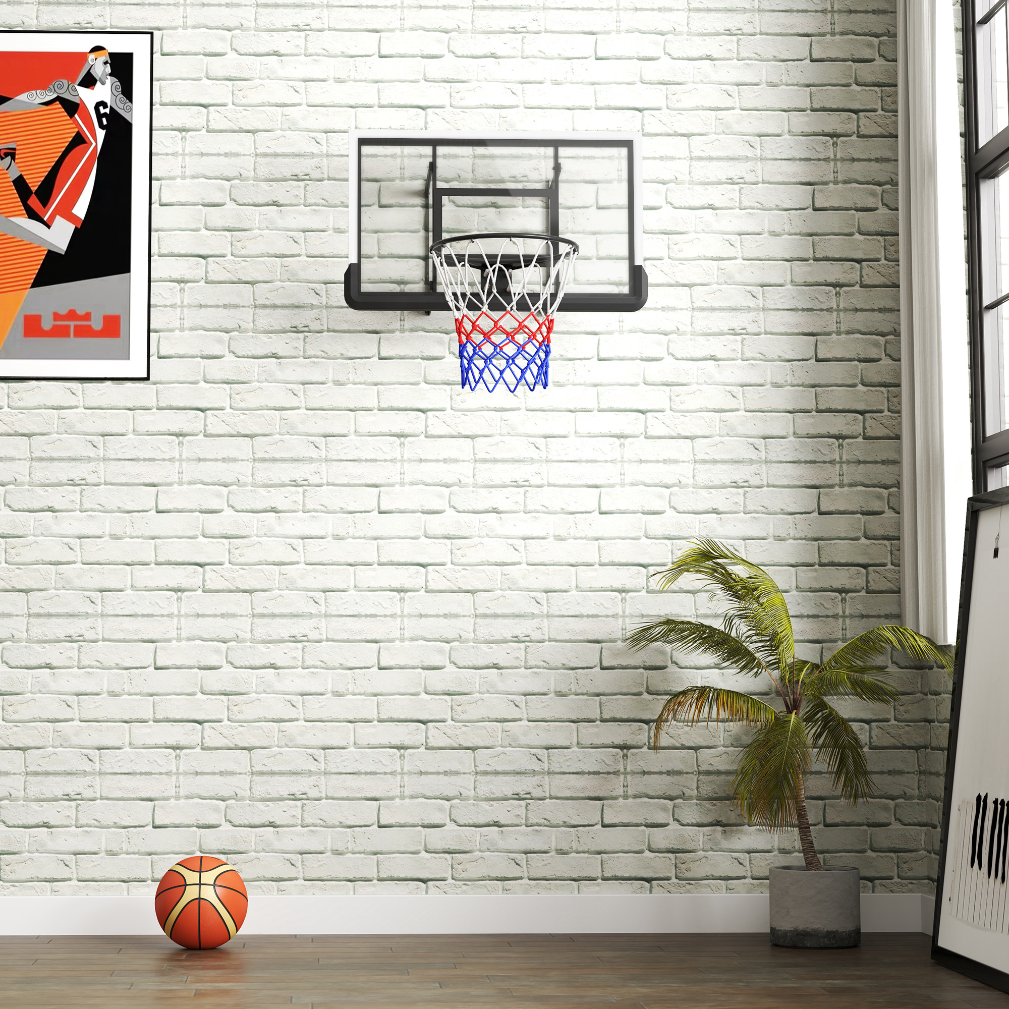 Basketballkorb für Wandmontage, gefederter Korb, bruchsichere Rückwand, Schwarz