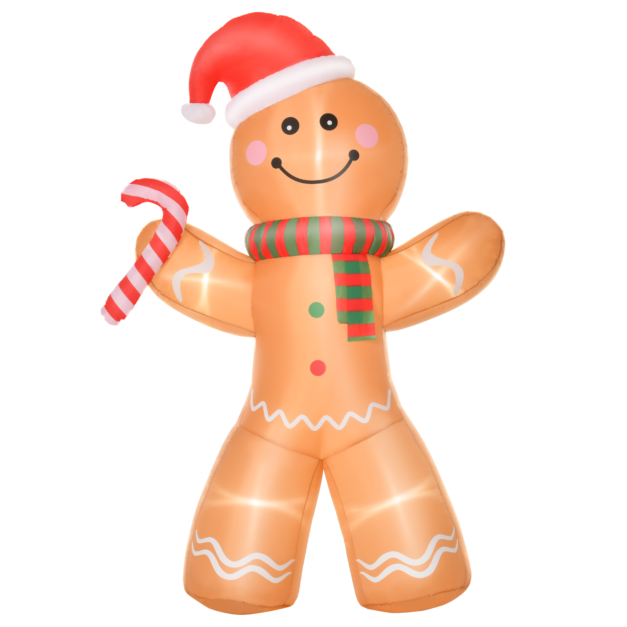 Selbstaufblasender Lebkuchenmann, inkl, Gebläse, Weihnachtsdekoration 2,4 m mit LED-Lichtern