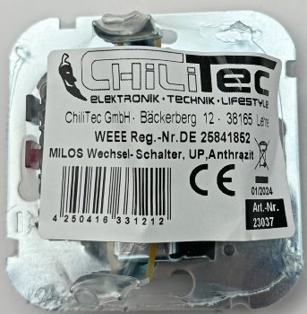 MILOS Wechsel-Schalter, UP, Anthrazit - 250V~/ 10A, OHNE Rahmen, Steckanschluss