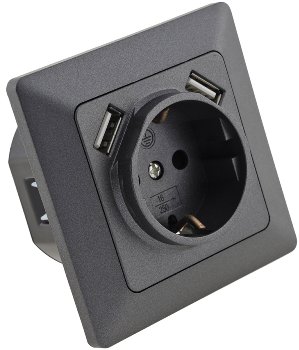 MILOS Schutzkontakt-Steckdose, Anthrazit - 250V~/ 16A, UP, 2x USB Buchse je 5V/1A