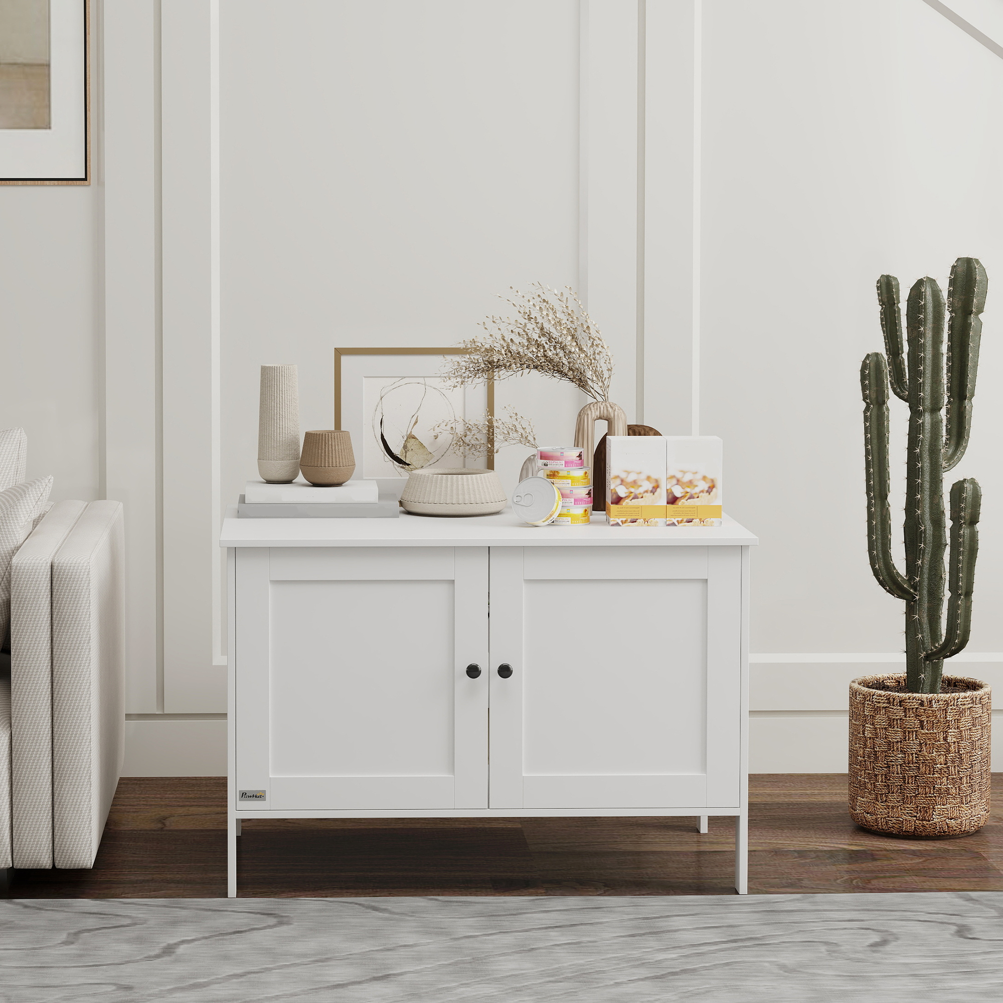 Katzenklo-Schrank Katzenhaus mit Tür Trennwand Katzentoilette für große Katzen 80 x 51 x 54 cm Weiß