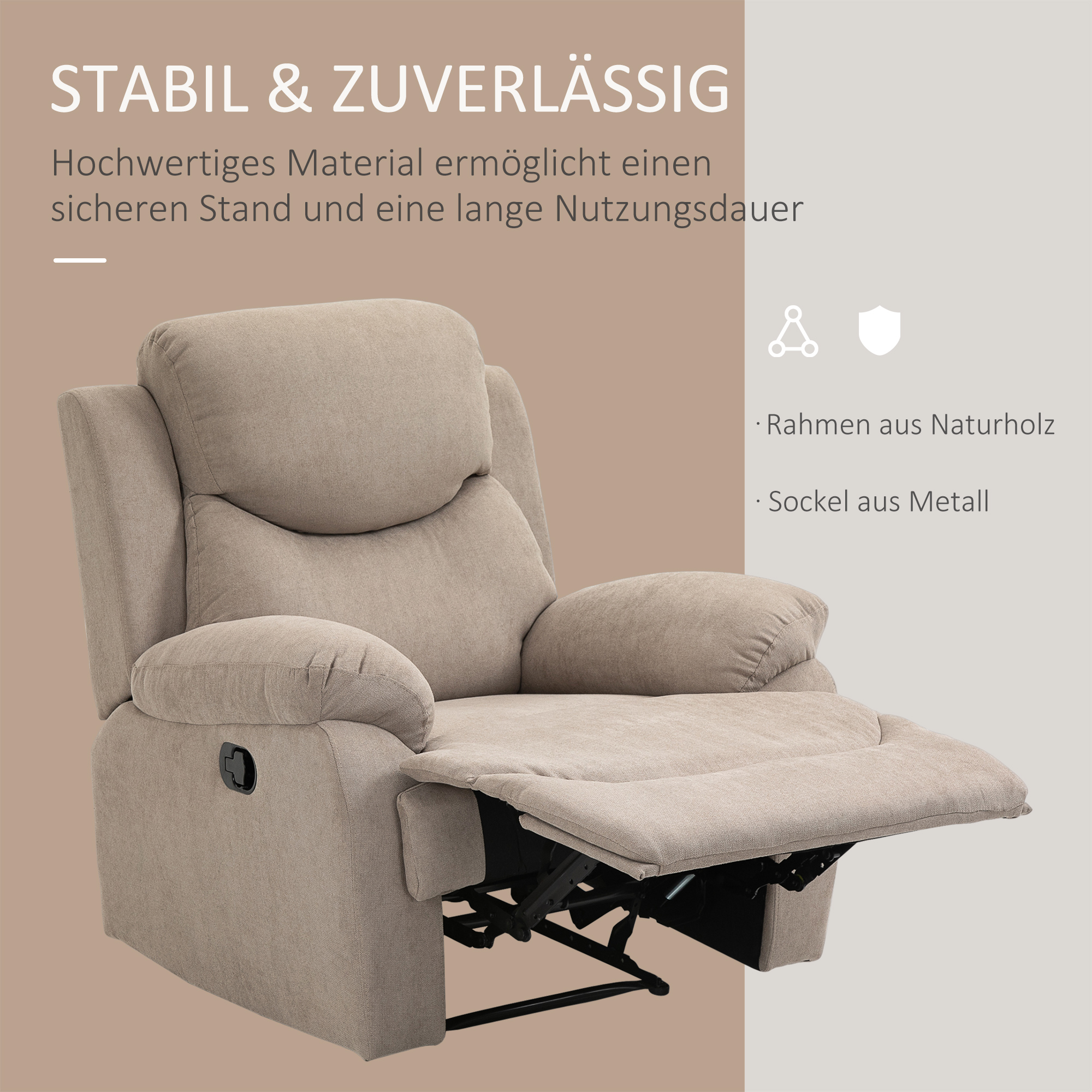 Relaxsessel Einzelsofa Liege 150° neigbarer Fernsehsessel Liegesessel TV-Sessel mit Schlaffunktion für Wohnzimmer Leinen Beige 93 x 88 x 102 cm