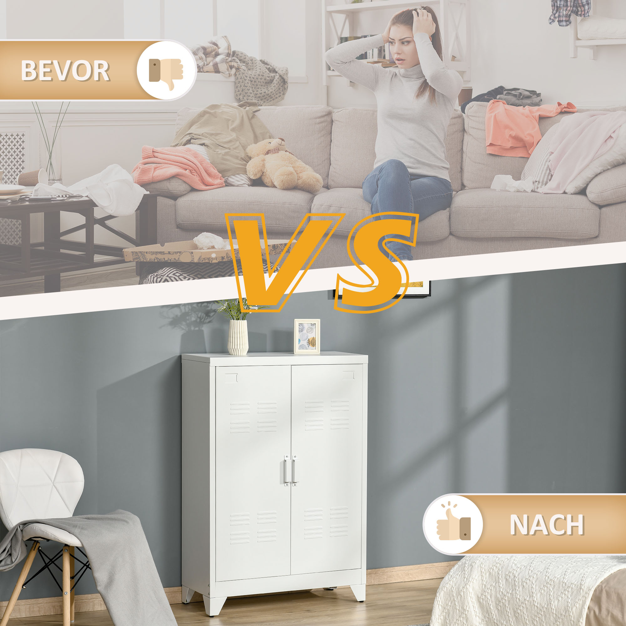 Aktenschrank Metallschrank Mehrzweckschrank mit magnetischer Lamellen-Doppeltür 75 x 33 x 110 cm Weiß