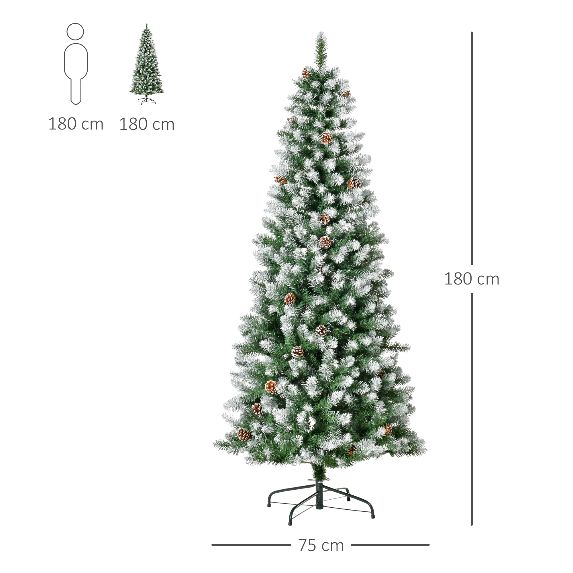 Weihnachtsbaum, 630 Zweige, 37 Zapfen, verschneite Spitzen, feuerfest, 180 cm