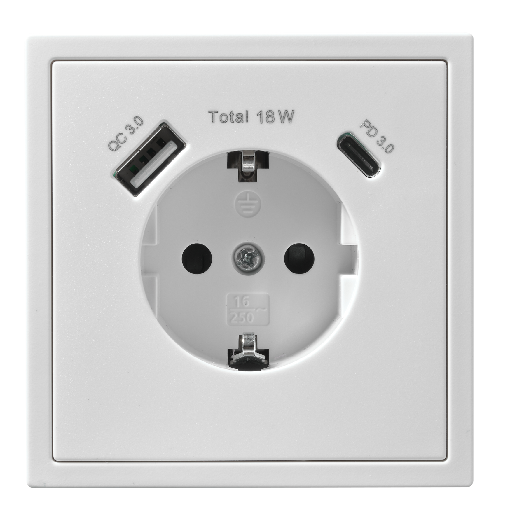 Schutzkontakt-Steckdose McPower ''Shallow'' 1x USB-C - 18W Quickcharge - 1x USB-A