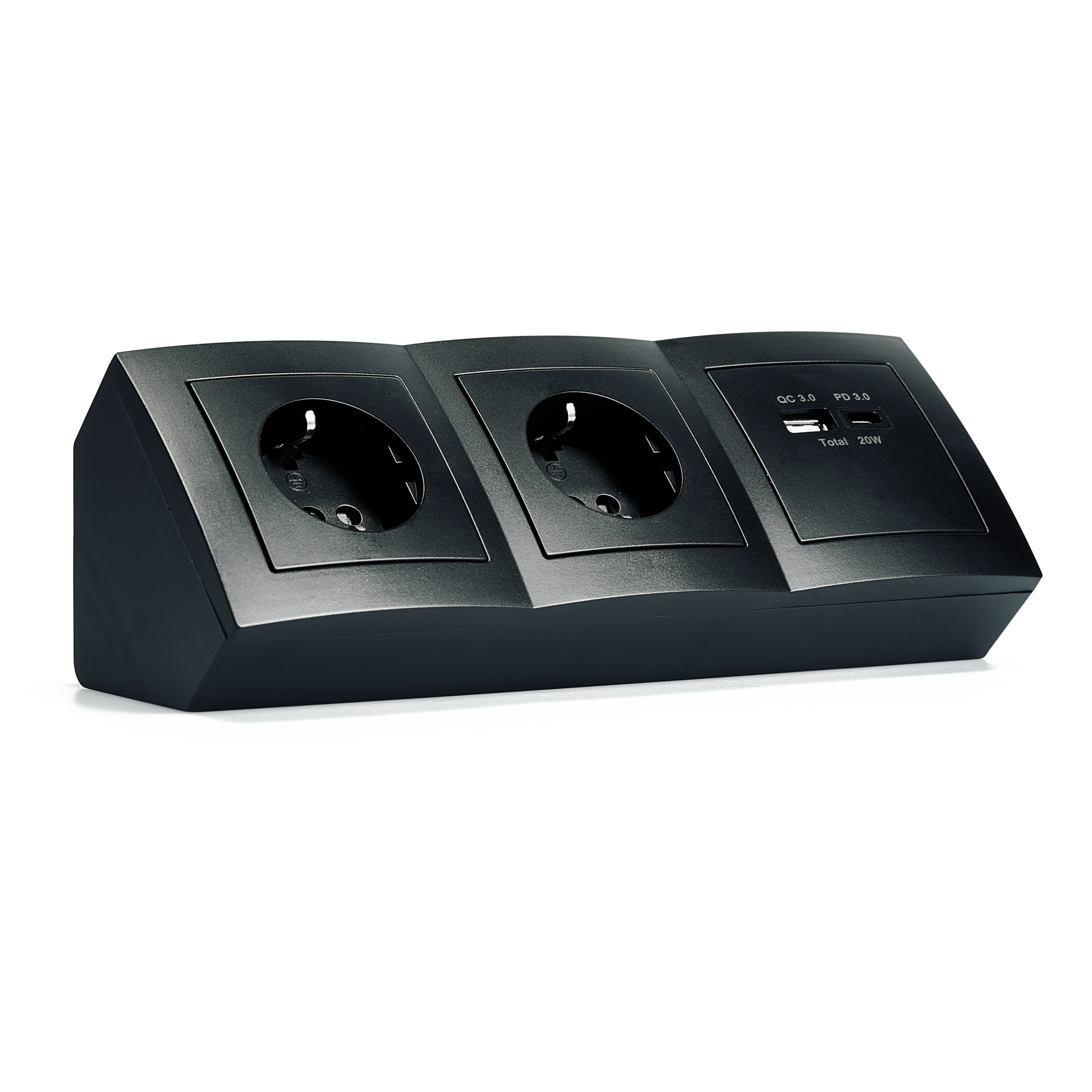 Steckdosenblock McPower ''Flair'' matt schwarz, 2-fach Schutzkontakt + 2x USB A+C