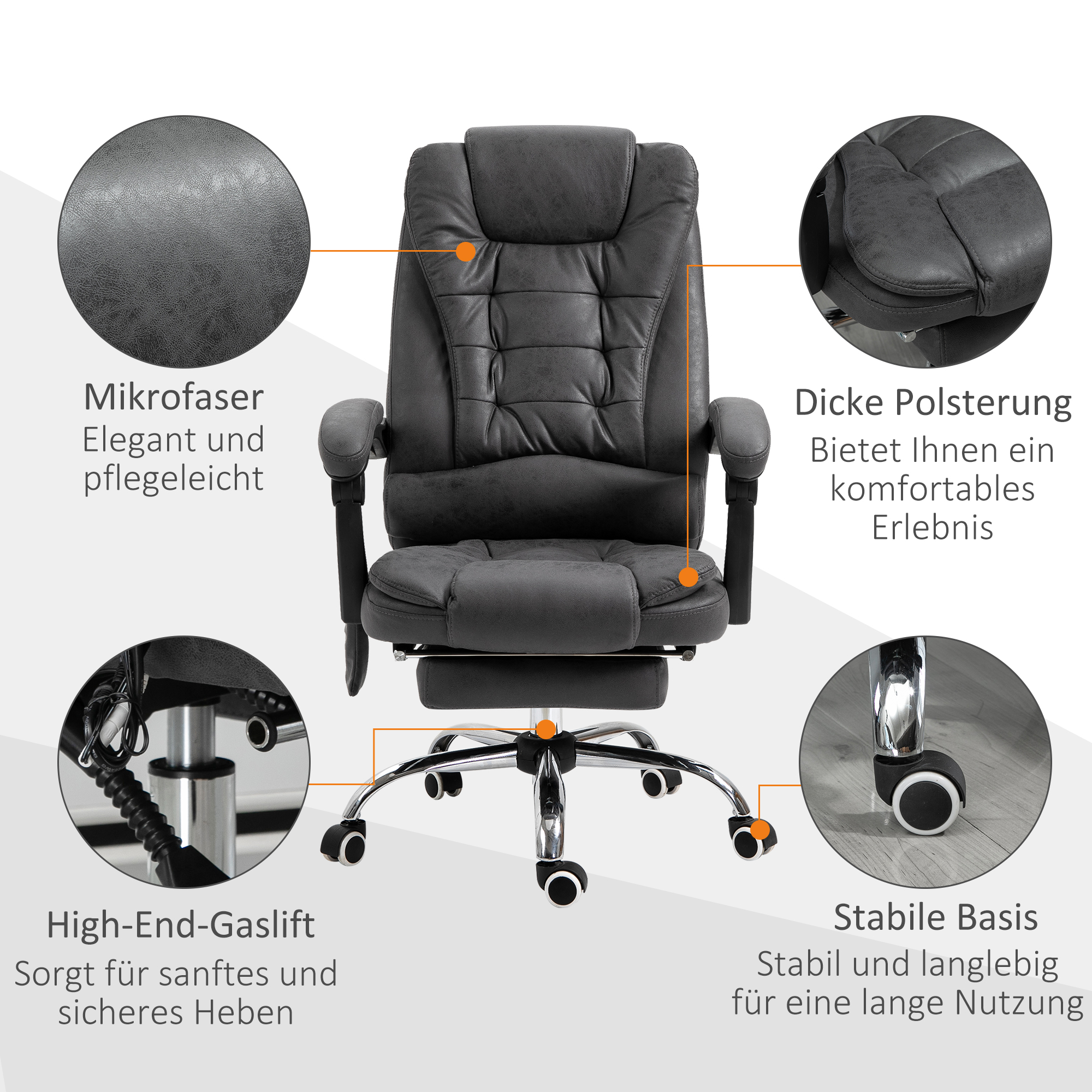 Bürostuhl mit Massagefunktion, ergonomisch, 65x160x104cm, Grau