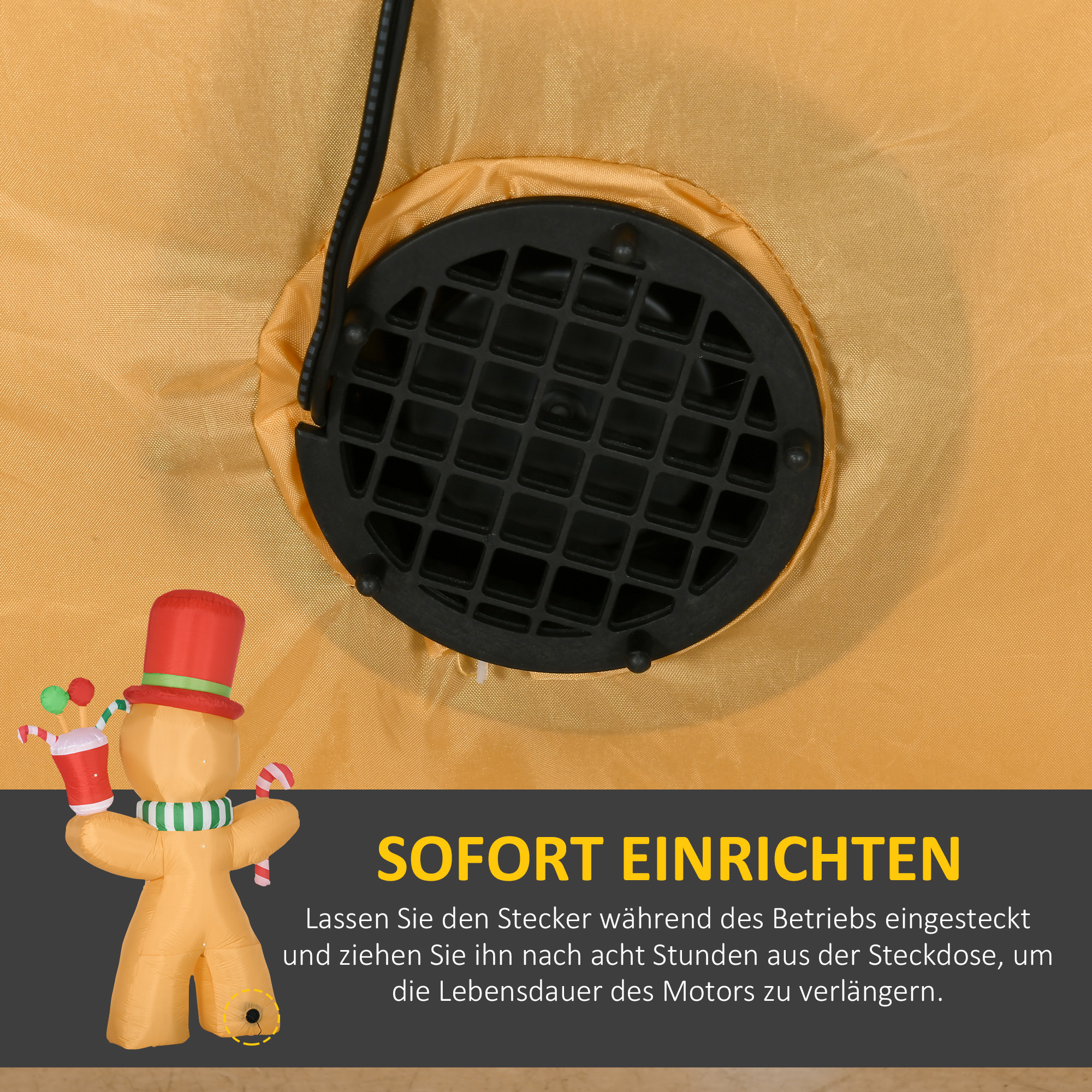 Aufblasbarer Lebkuchenmann, 2,35 m, mit LED-Lichtern, wetterfest, inkl. Gebläse, Mehrfarbig, Weihnachtsdeko