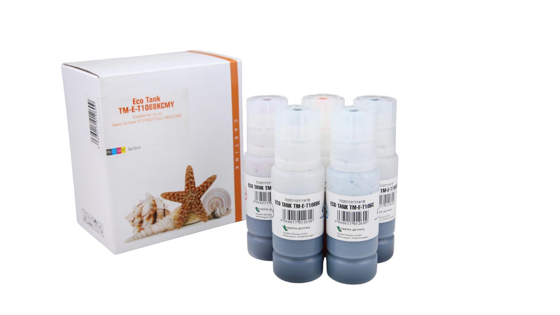 Multipack T106 alternativ Eco Tank Nachfüllflasche Epson / C13T00R140440 / 2x BK  CMY / 70ml