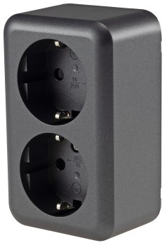 FASKO Doppel-Steckdose, AP, Anthrazit - 250V~/ 16A, Aufputz, Schraubanschluss
