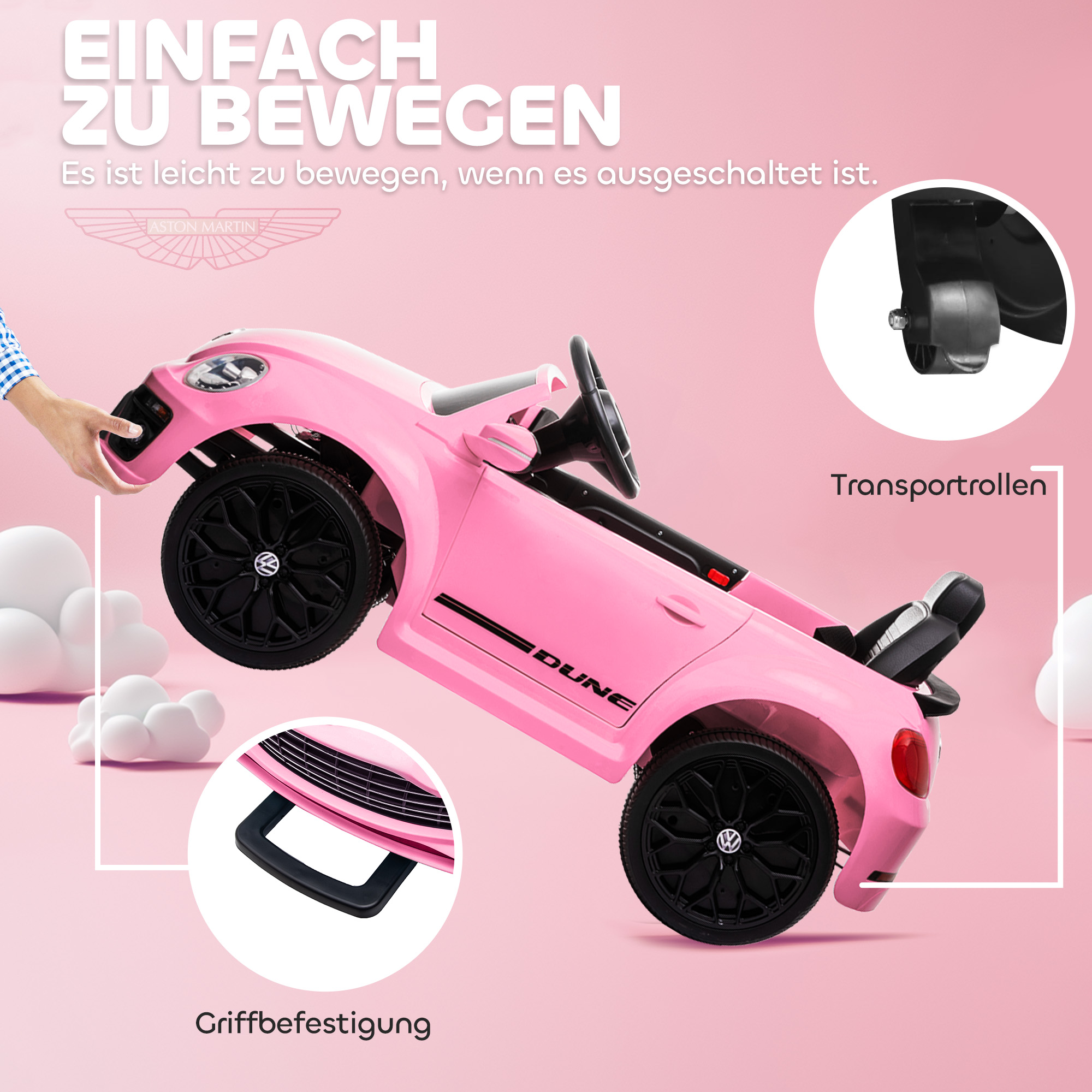Elektro-Kinderfahrzeug, VW Käfer, 3-5 km/h, mit Fernbedienung & Musik, Rosa