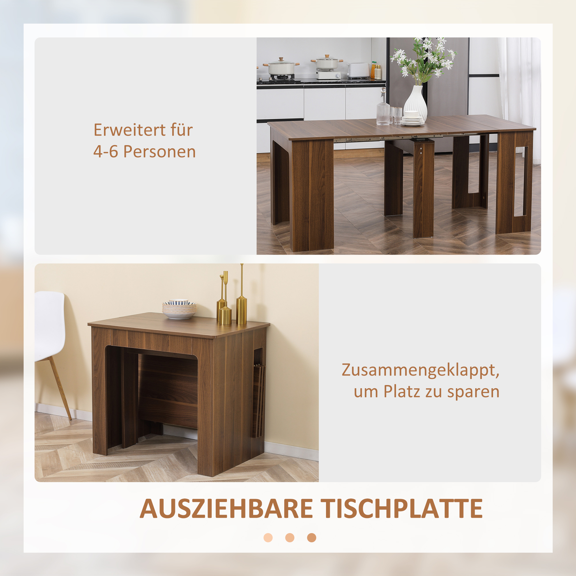 Ausklappbarer Esstisch Ausziehbarer Esstisch  Esstisch, mobil, modernes Design, 180cm x 85cm x 75cm, Braun