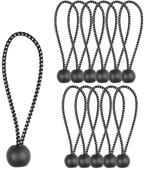 Spanngummi mit Kugel, 12er Pack - Elastisch, Länge 12cm, schwarz