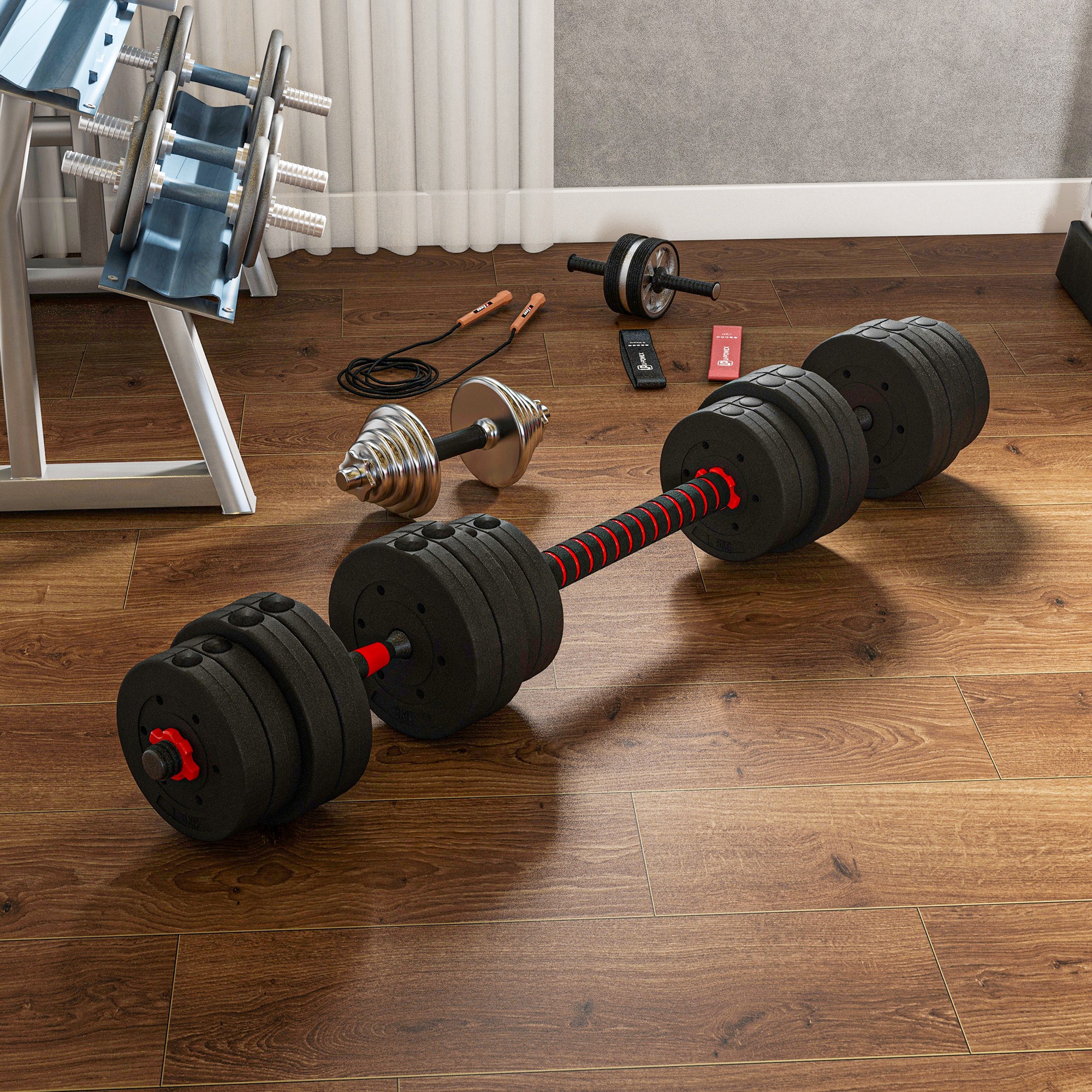 2 in 1 Hanteln Set 30 kg verstellbare Kurzhantel & Langhantel professionell Dumbbell Krafttraining Schwarz