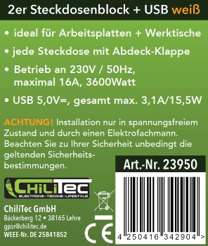 2-fach Steckdosenblock, USB-A+C, weiß
