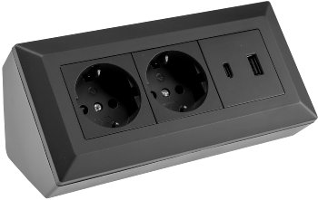2-fach Steckdosenblock, USB-A+C, schwarz - 250V~/ 16A, Aufbaumontage, USB 3,1A, PD