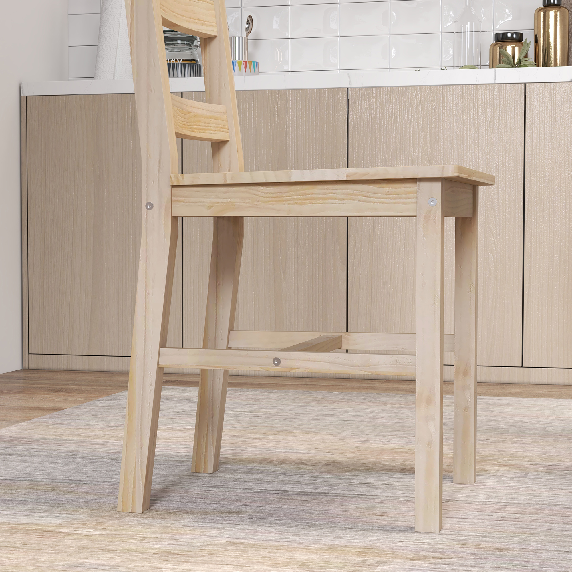 5-teilige Essgruppe Esstisch mit Stühlen Sitzgruppe, Massivholz, 118 cm x 73 cm x 75 cm, Natur