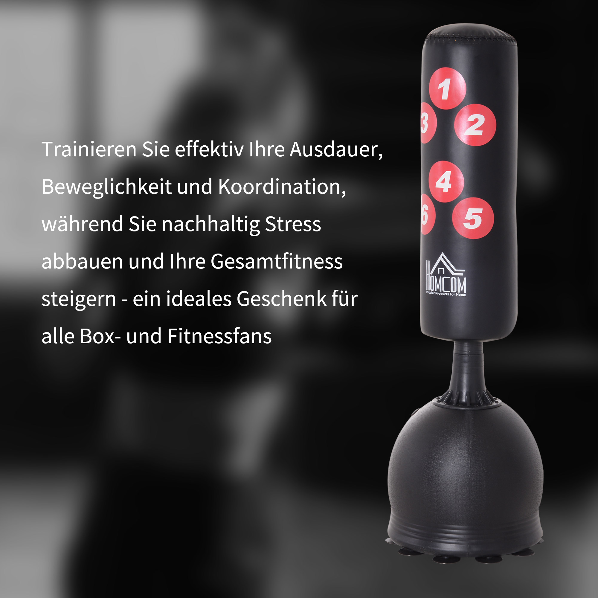 Boxsack Stehend 165cm Erwachsene Freistehender Heavy Duty Standboxsack mit Saugnapf-Basis Boxpartner Boxing Trainer Geeignet für Profis und Anfänger Schwarz