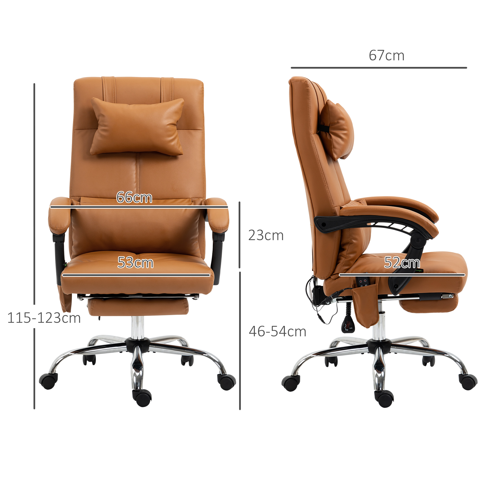 Bürostuhl mit Massagefunktion, ergonomisch, 66x67x115-123cm, Hellbraun