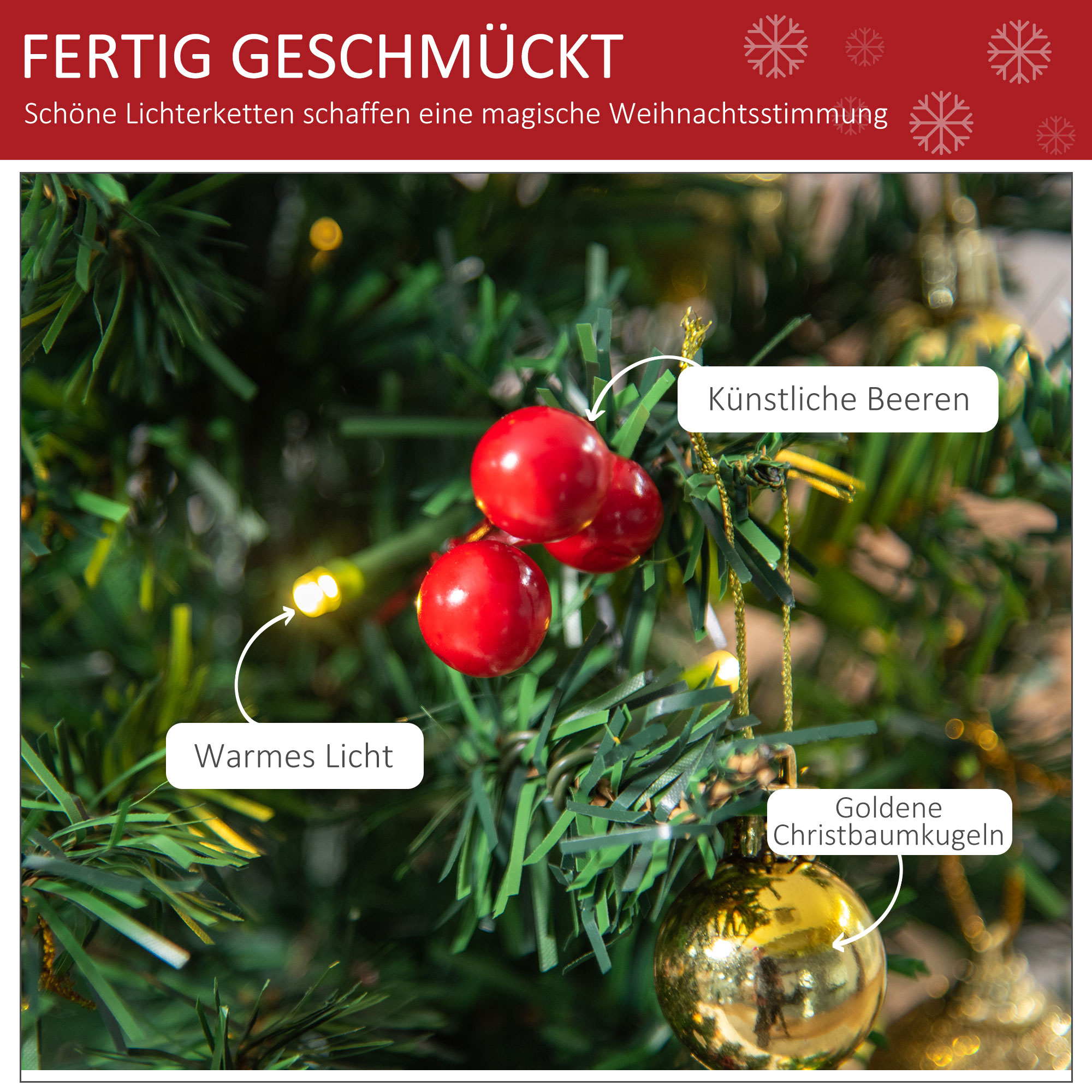Mini-Weihnachtsbaum Weihnachtsdekoration Weihnachtsdeko, inkl, Weihnachtskugeln und LED-Lichter 60 cm, Mehrfarbig