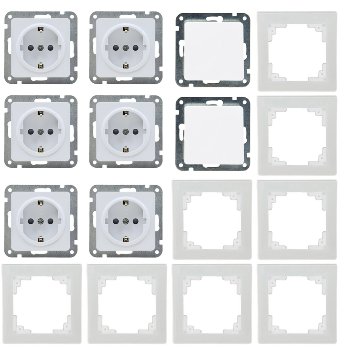 DELPHI Starter-Kit, 16-teilig, weiß - 6x Steckdose, 2x Schalter, 8x Rahmen