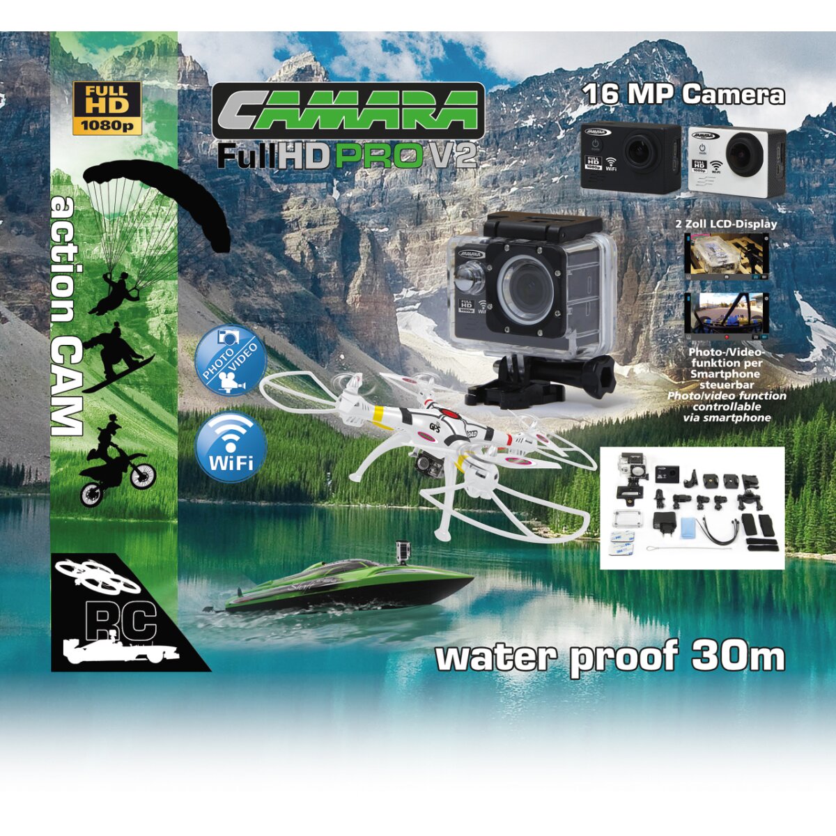 Sport Action Cam Kamera 2 Zoll LCD Full HD Pro WiFi Wasserdicht 170° Weitwinkel Weiß