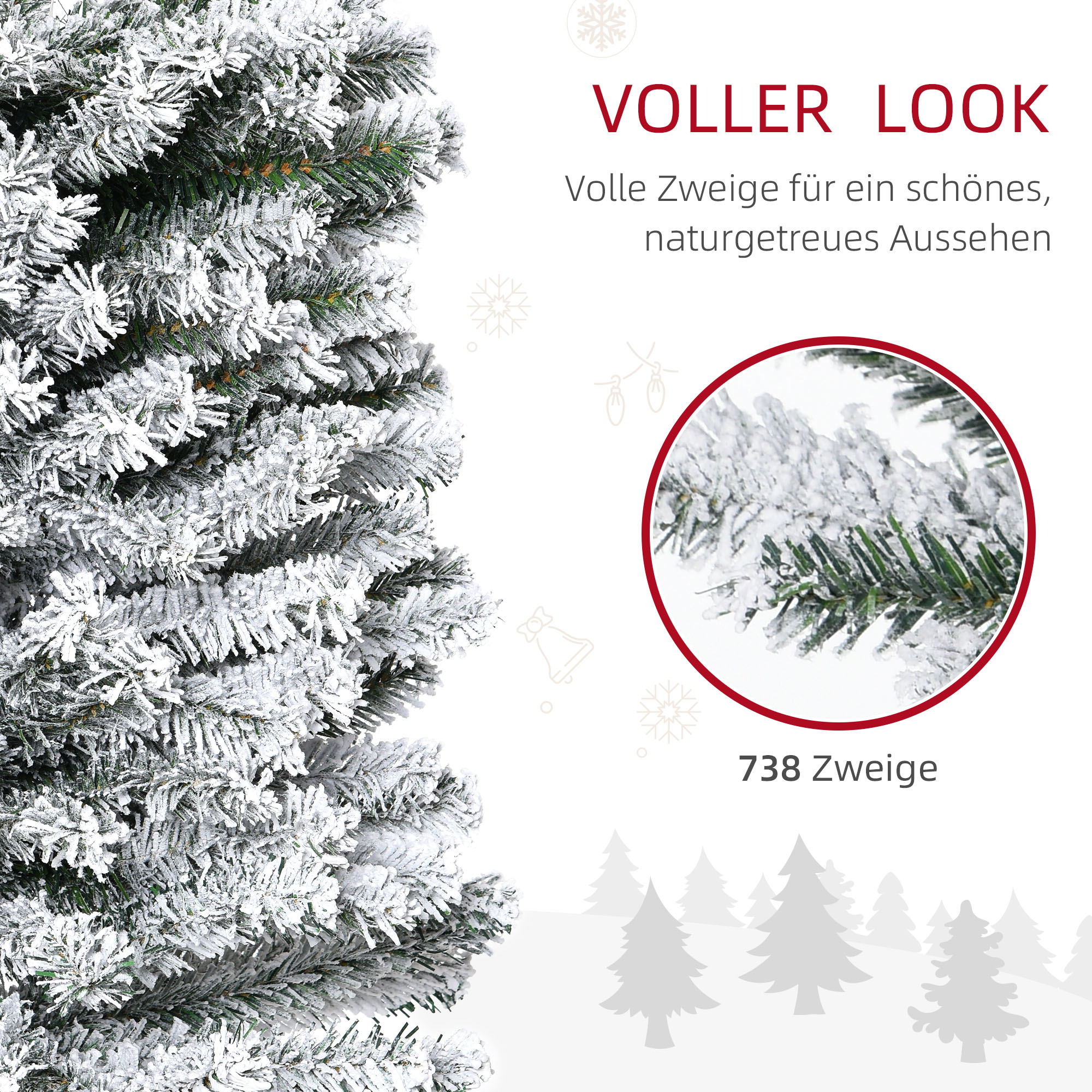 Künstlicher Weihnachtsbaum 180 cm Bleistift Kiefernbaum mit Schnee, 492 Spitzen für drinnen